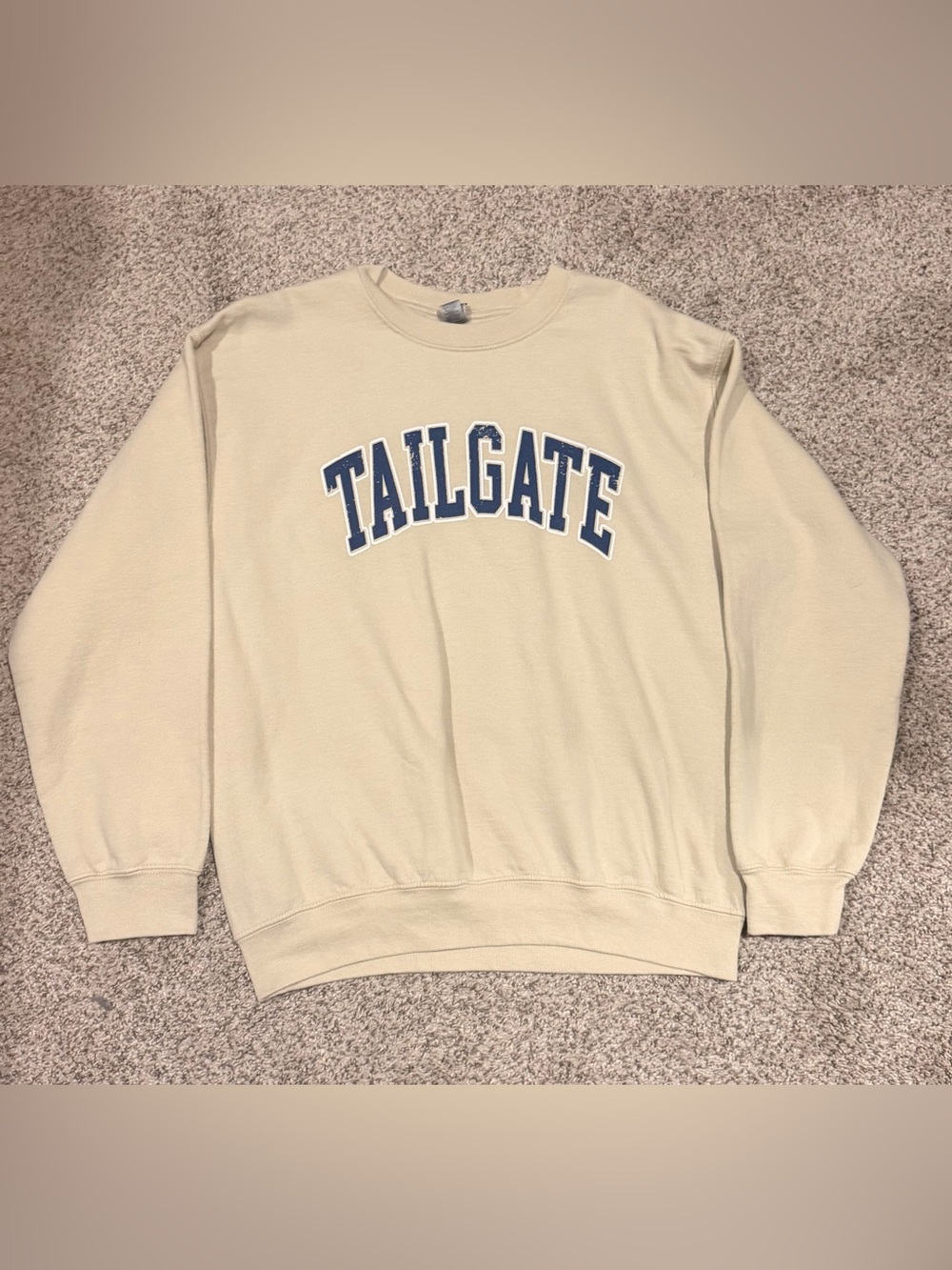 Cream Crewneck Sweatshirt with Navy Graphic